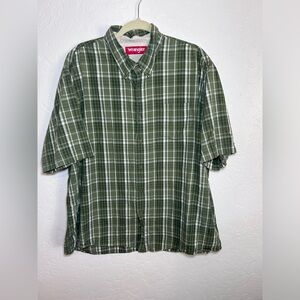 Wrangler Casual Button Front Shirt Mens 2XL Green Plaid Short Sleeve Pockets